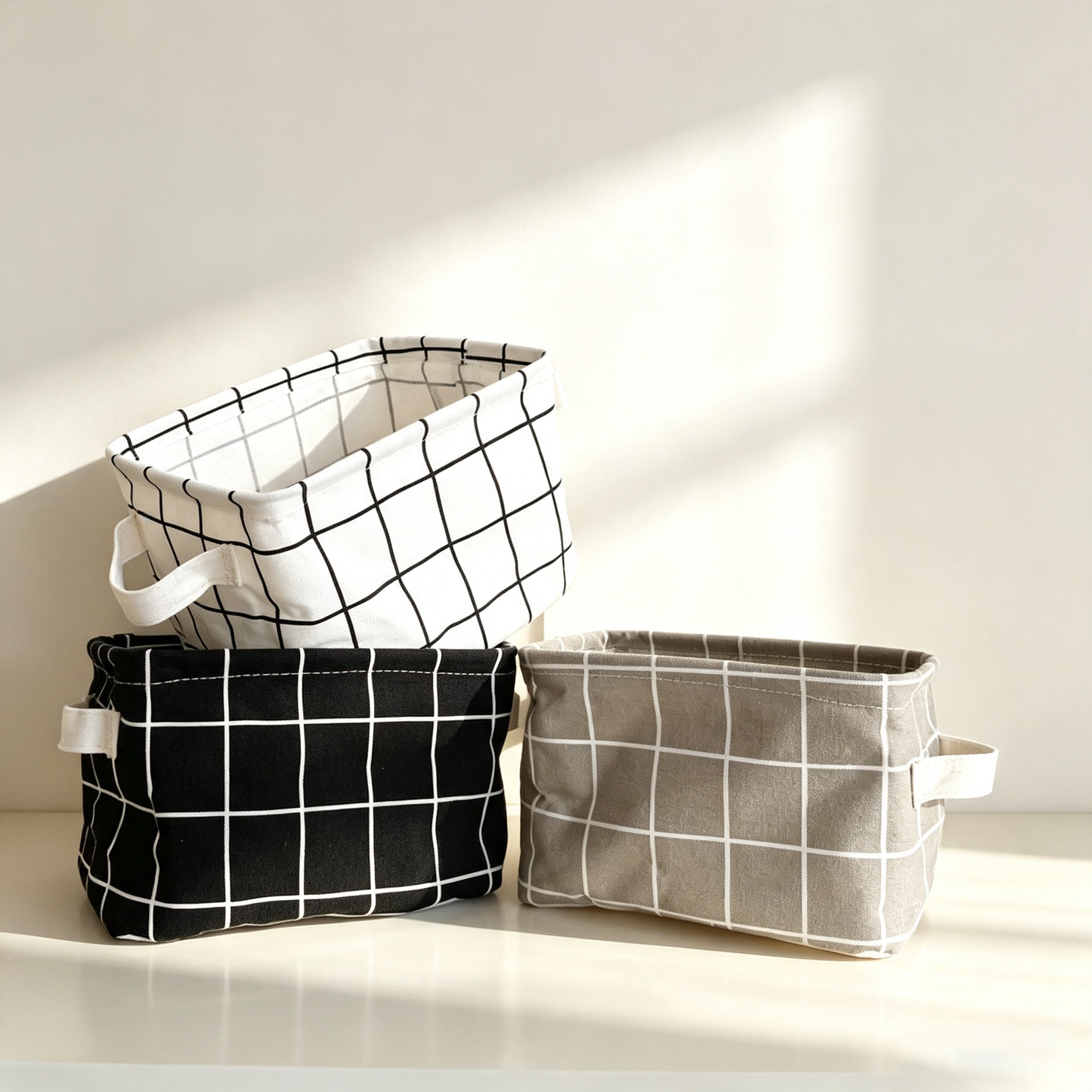 Cotton-Linen Fabric Square Storage Basket (Foldable Waterproof Handheld Desktop Organizer)