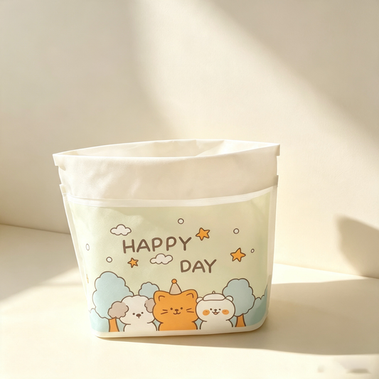 Cartoon-Themed Storage & Cleaning Set (Includes Desktop Trash Bin, Tissue Box, Portable Cleaning Bag)