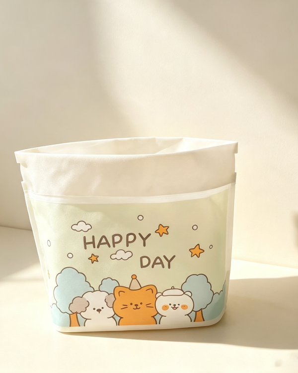 Cartoon-Themed Storage & Cleaning Set (Includes Desktop Trash Bin, Tissue Box, Portable Cleaning Bag)