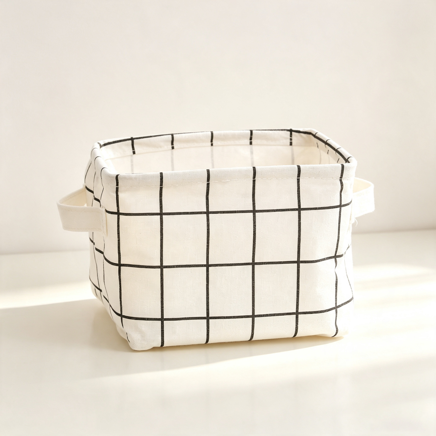 Cotton-Linen Fabric Square Storage Basket (Foldable Waterproof Handheld Desktop Organizer)
