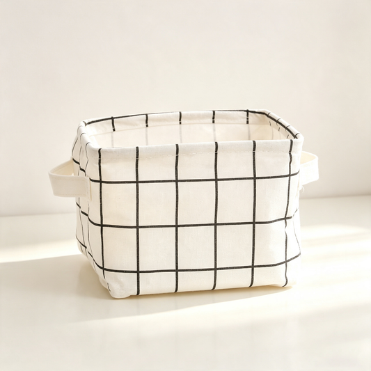Cotton-Linen Fabric Square Storage Basket (Foldable Waterproof Handheld Desktop Organizer)