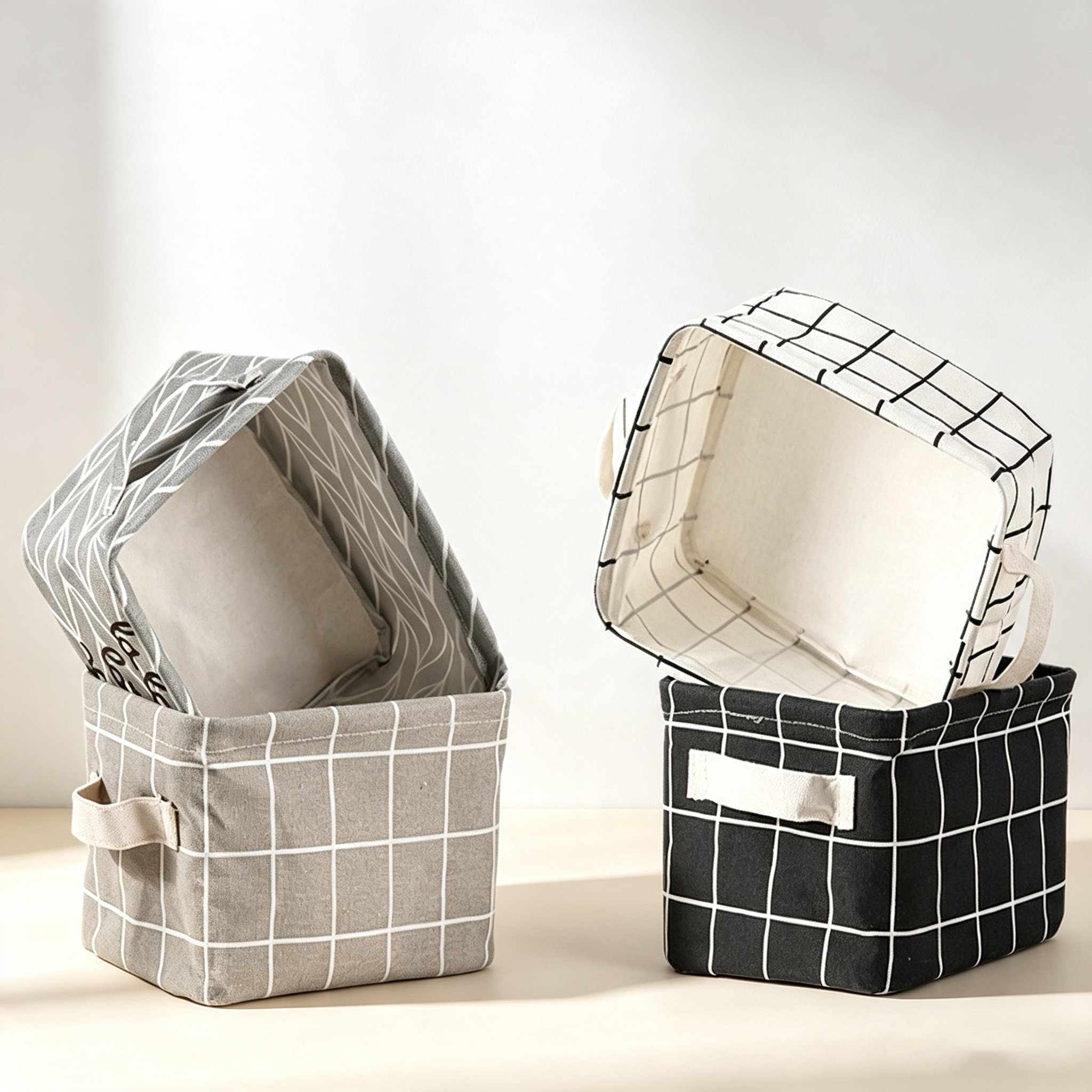 Cotton-Linen Fabric Square Storage Basket (Foldable Waterproof Handheld Desktop Organizer)