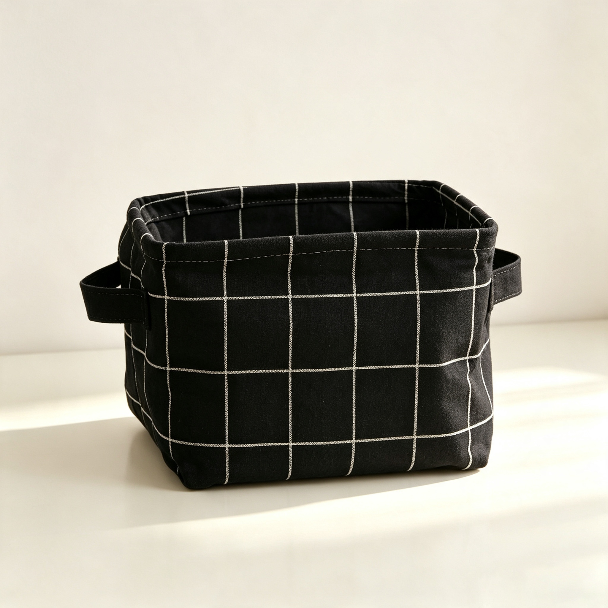 Cotton-Linen Fabric Square Storage Basket (Foldable Waterproof Handheld Desktop Organizer)