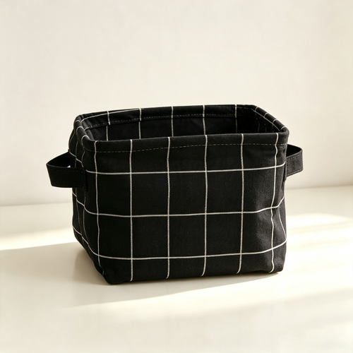 Cotton-Linen Fabric Square Storage Basket (Foldable Waterproof Handheld Desktop Organizer)