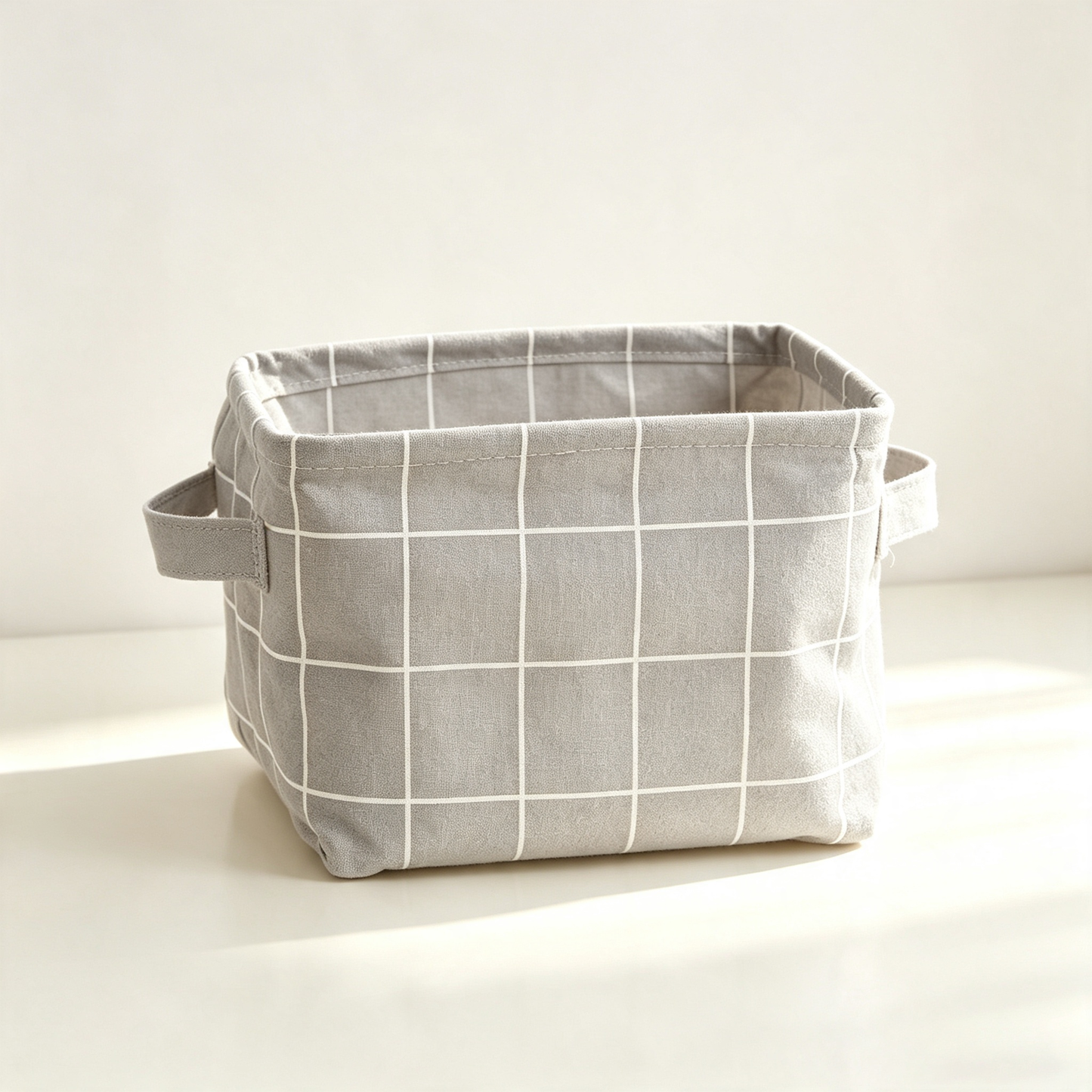 Cotton-Linen Fabric Square Storage Basket (Foldable Waterproof Handheld Desktop Organizer)