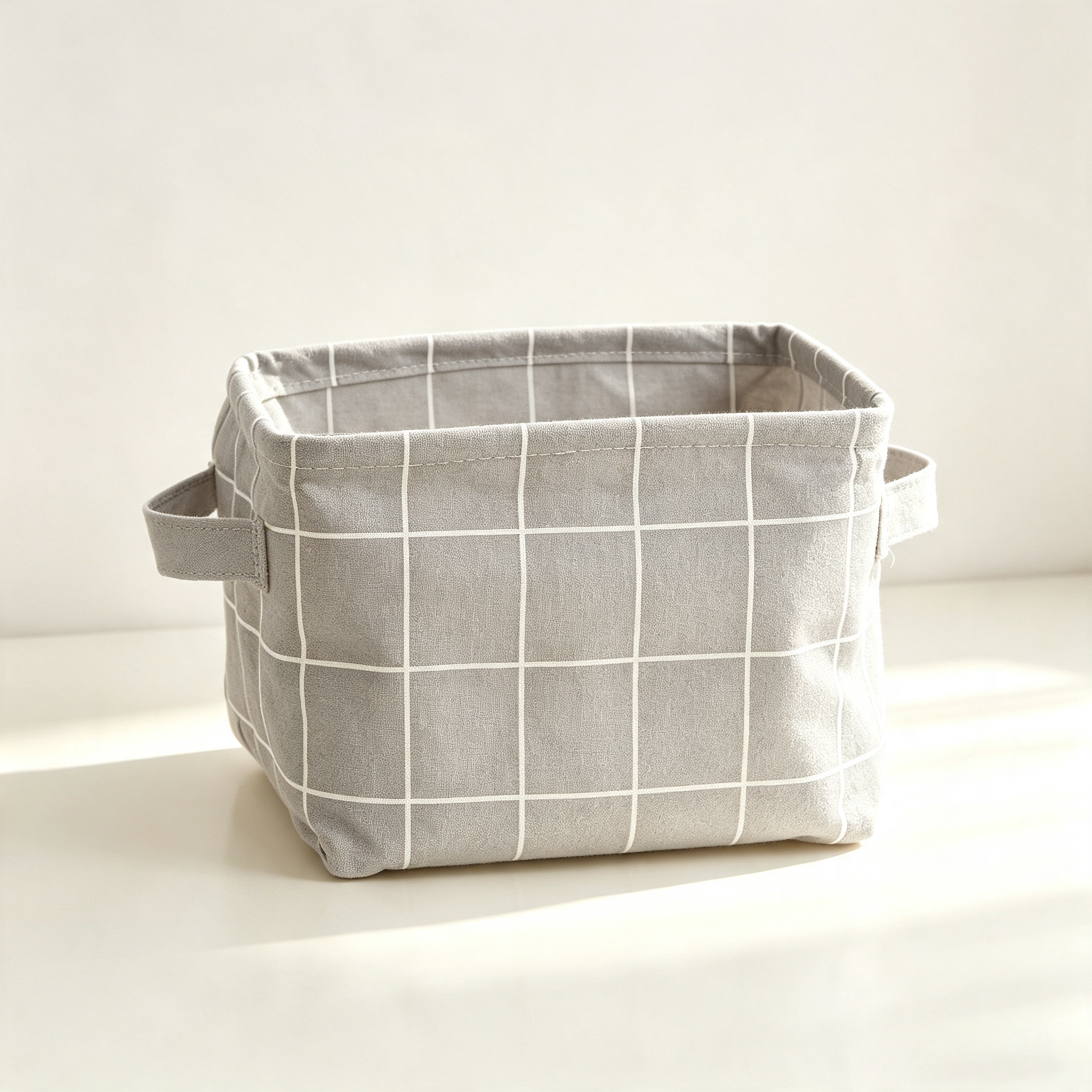 Cotton-Linen Fabric Square Storage Basket (Foldable Waterproof Handheld Desktop Organizer)
