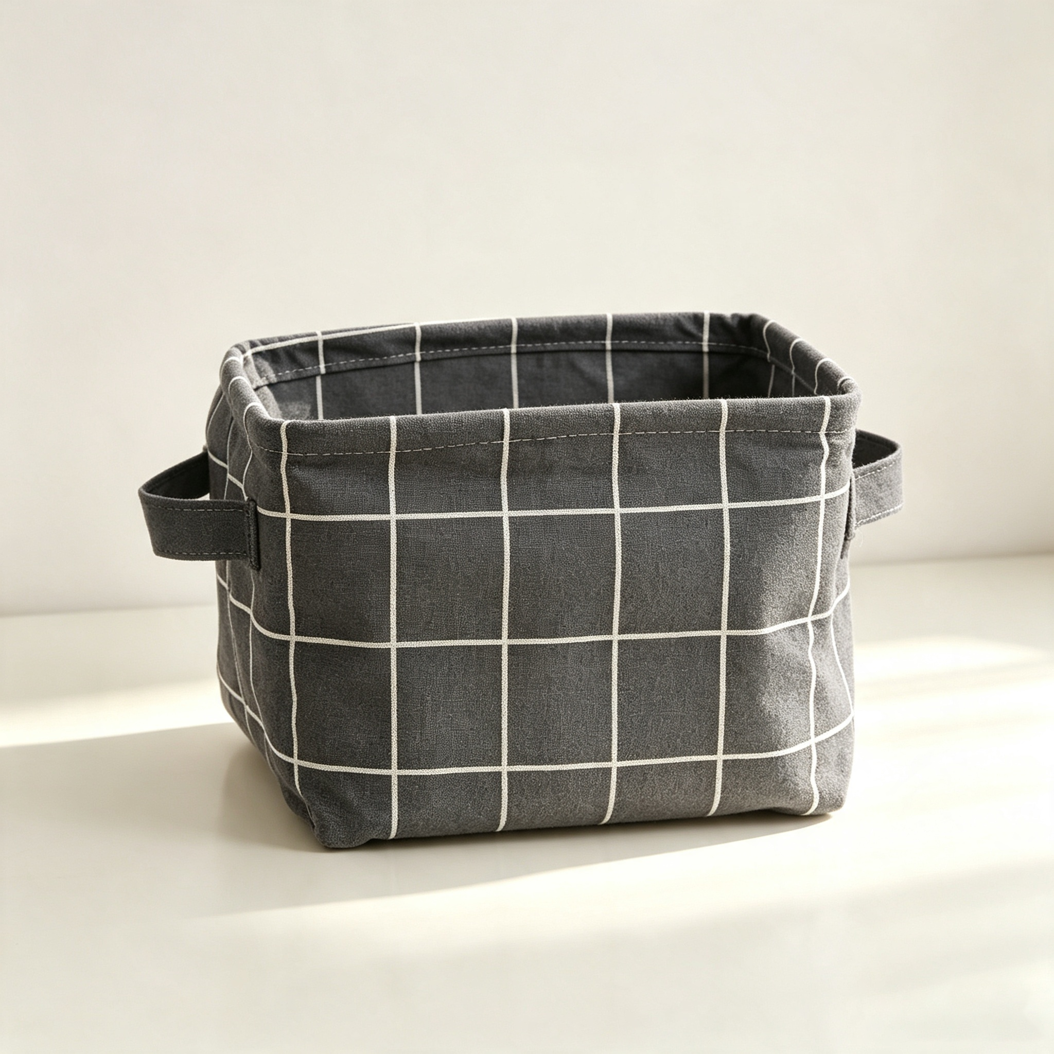 Cotton-Linen Fabric Square Storage Basket (Foldable Waterproof Handheld Desktop Organizer)