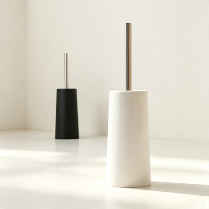 Minimalist Stainless Steel Long-handled Toilet Brush Set (with Base, No-dead-angle Cleaning)