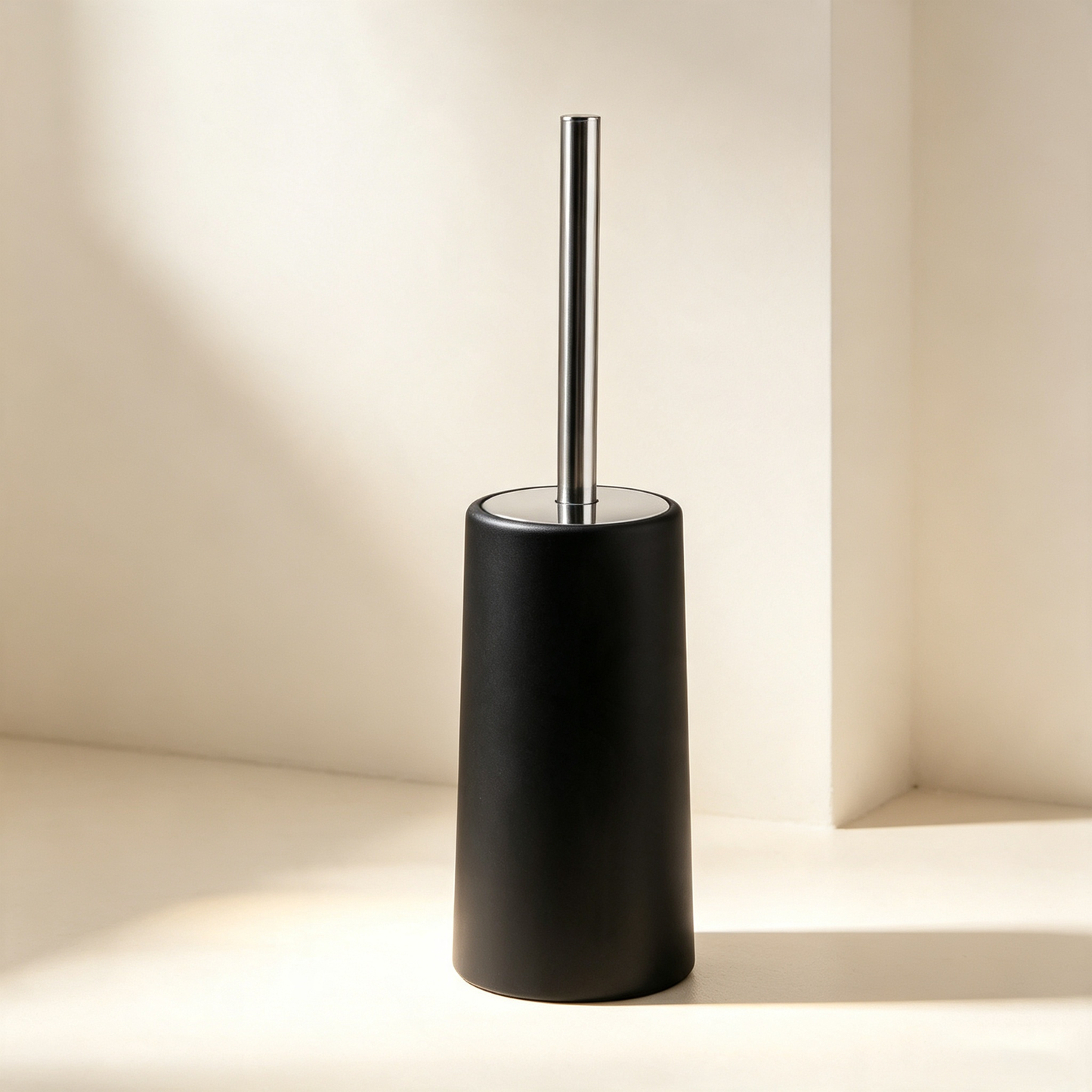 Minimalist Stainless Steel Long-handled Toilet Brush Set (with Base, No-dead-angle Cleaning)