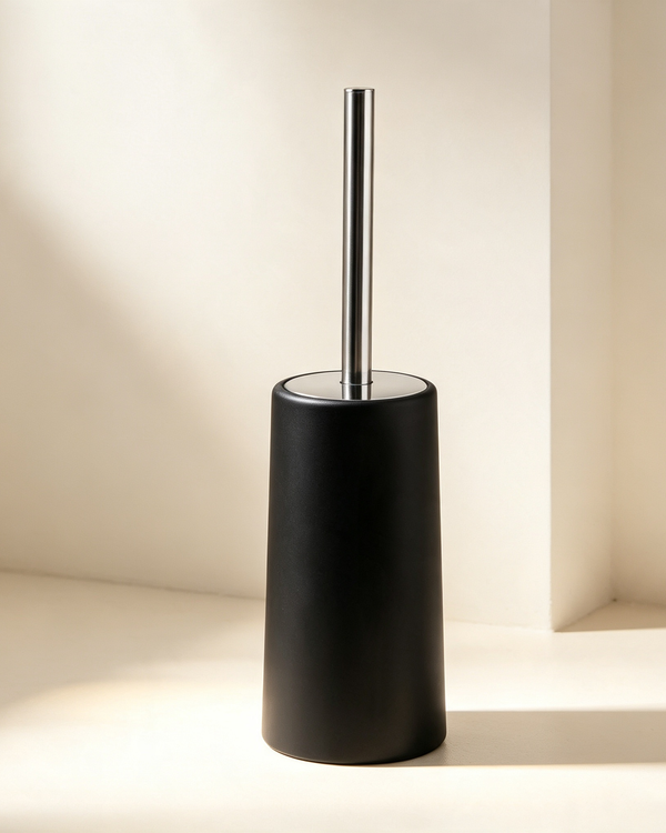 Minimalist Stainless Steel Long-handled Toilet Brush Set (with Base, No-dead-angle Cleaning)