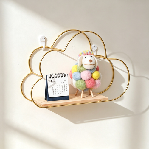 Nordic Cloud-Shaped Iron Wall Shelf (Punch-Free Decorative Storage Rack for Living Room & Bedroom)