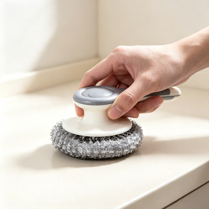 Stainless Steel Wire Ball Cleaning Brush with Handle (Multi-functional Kitchen Pot & Dish Scrubber)